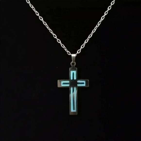 Glow in the Dark Cross Steel Necklace NWT - Picture 1 of 2